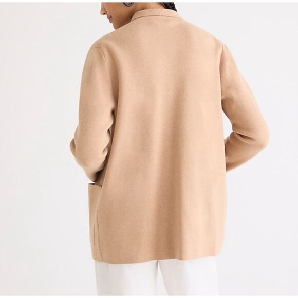J CREW Blazer Jacket Sweater Cardigan M Merino-Wool Cotton Knit Tan Open ”Eloise - Picture 2 of 11